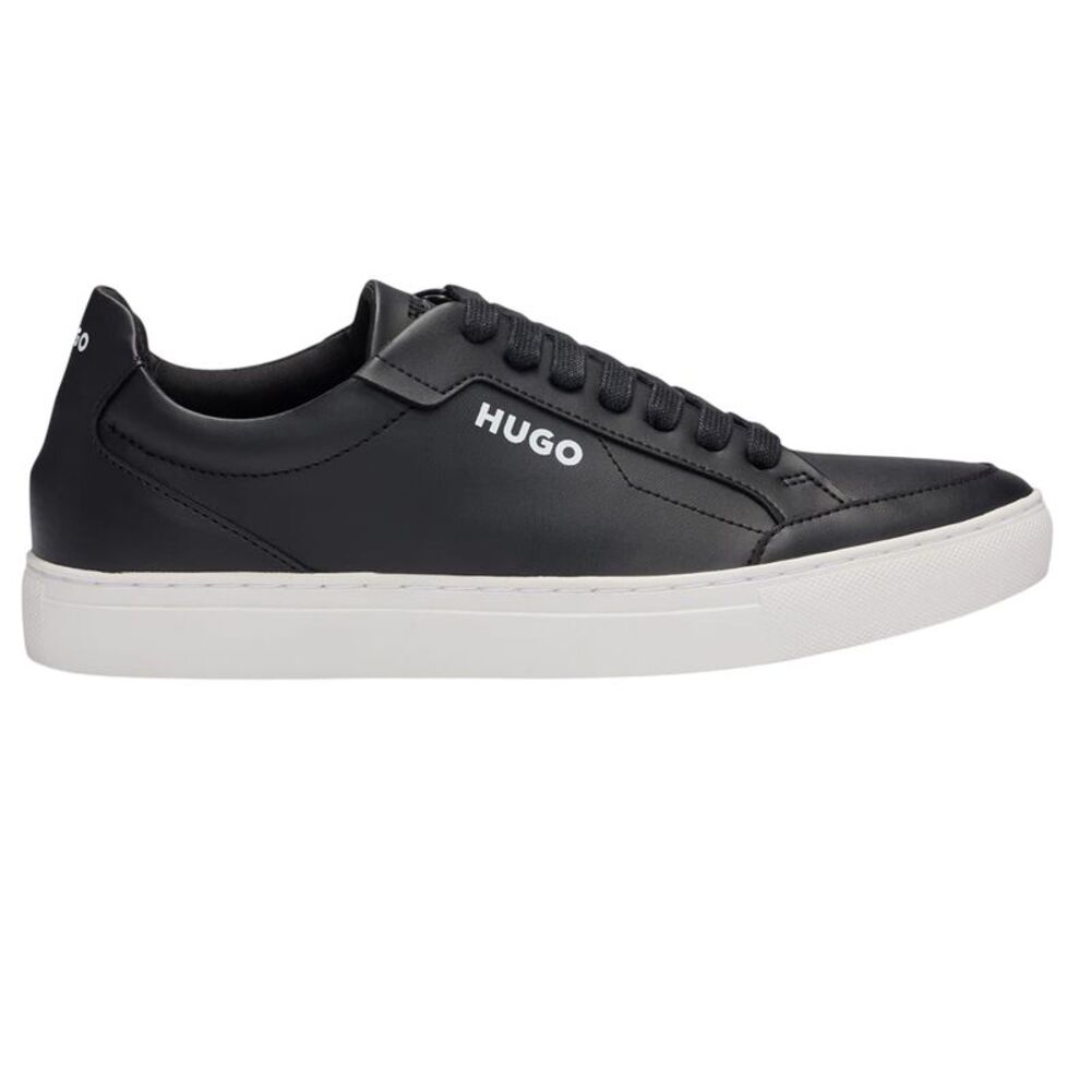Hugo Mens Futurism Leather Round Toe Flat Sneakers / Black
